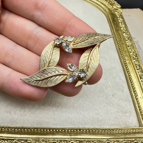 Layered Leaves Brooch Wreath Brooch Gold Leaf Brooch - Picture 10 of 12